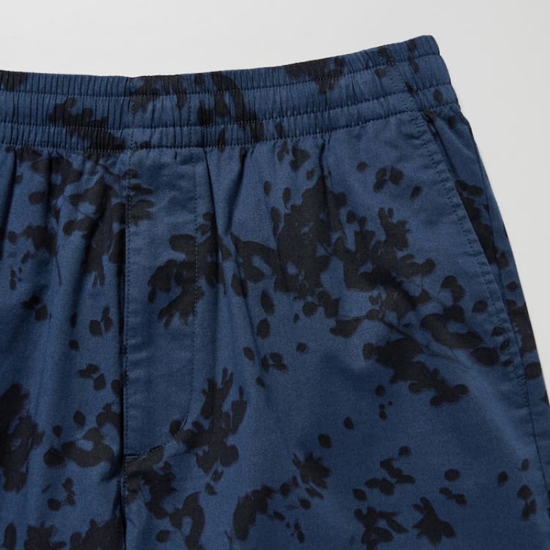 Men Uniqlo Dry Stretch Leaf Print Easy Shorts Navy | 9835471