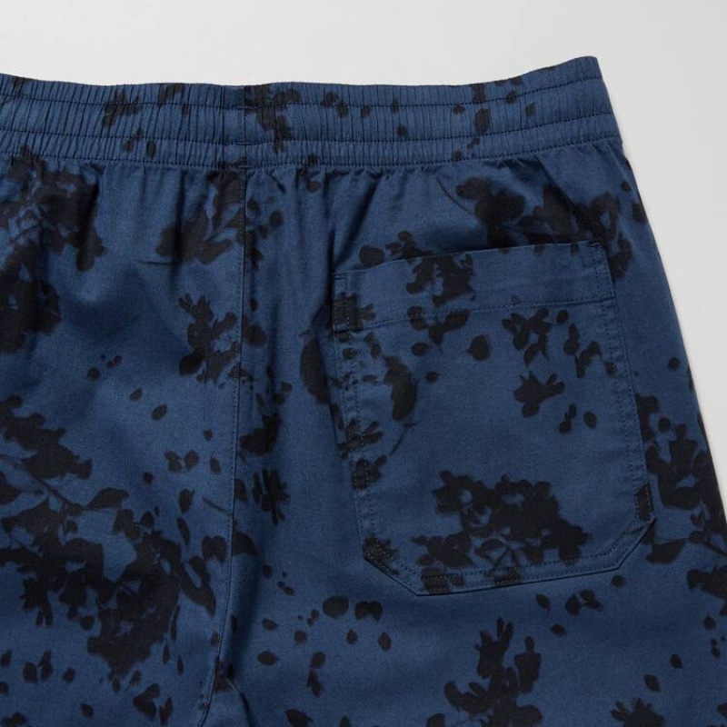 Men Uniqlo Dry Stretch Leaf Print Easy Shorts Navy | 9835471