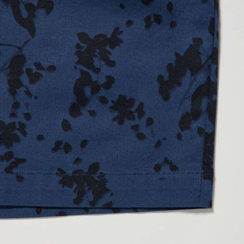 Men Uniqlo Dry Stretch Leaf Print Easy Shorts Navy | 9835471