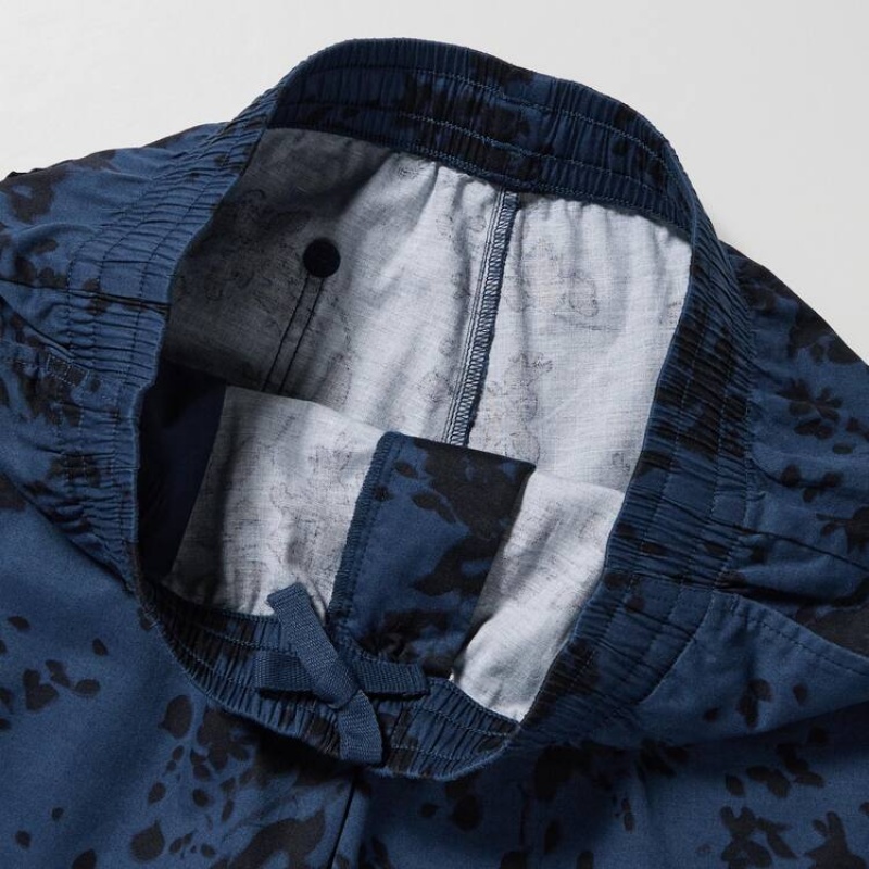 Men Uniqlo Dry Stretch Leaf Print Easy Shorts Navy | 9835471