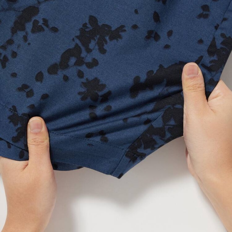 Men Uniqlo Dry Stretch Leaf Print Easy Shorts Navy | 9835471