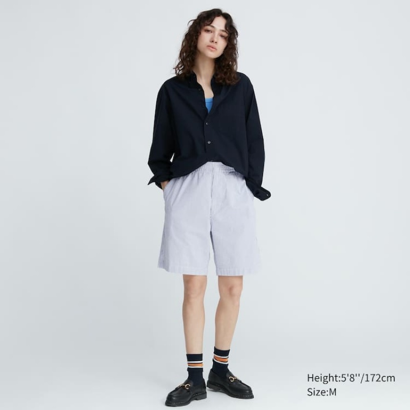 Men Uniqlo Dry Stretch Seersucker Easy Shorts Blue | 8297848