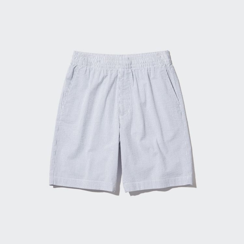 Men Uniqlo Dry Stretch Seersucker Easy Shorts Blue | 8297848