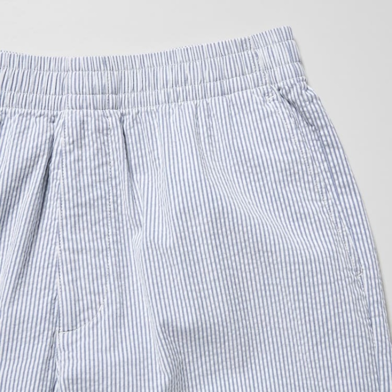 Men Uniqlo Dry Stretch Seersucker Easy Shorts Blue | 8297848