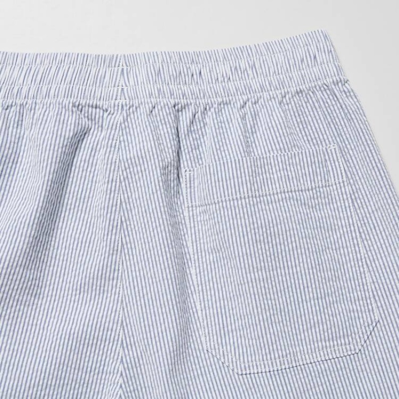 Men Uniqlo Dry Stretch Seersucker Easy Shorts Blue | 8297848