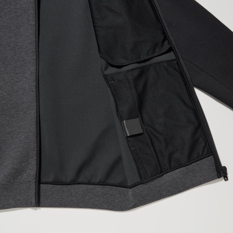 Men Uniqlo Dry Stretch Sweat Full-zip Color Block Hoodie Grey | 4810612