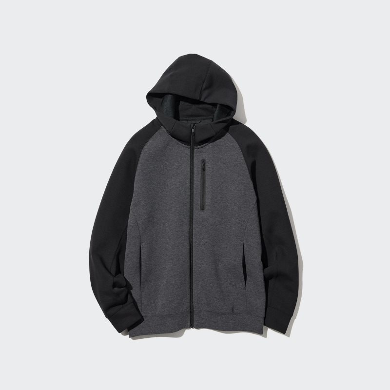 Men Uniqlo Dry Stretch Sweat Full-zip Color Block Hoodie Grey | 4810612