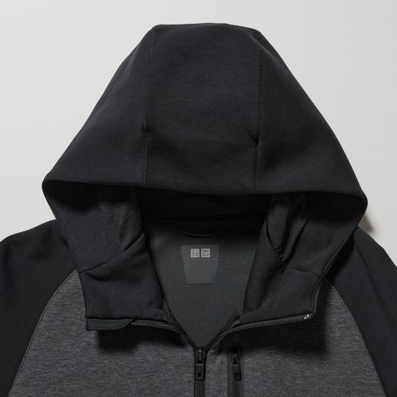 Men Uniqlo Dry Stretch Sweat Full-zip Color Block Hoodie Grey | 4810612