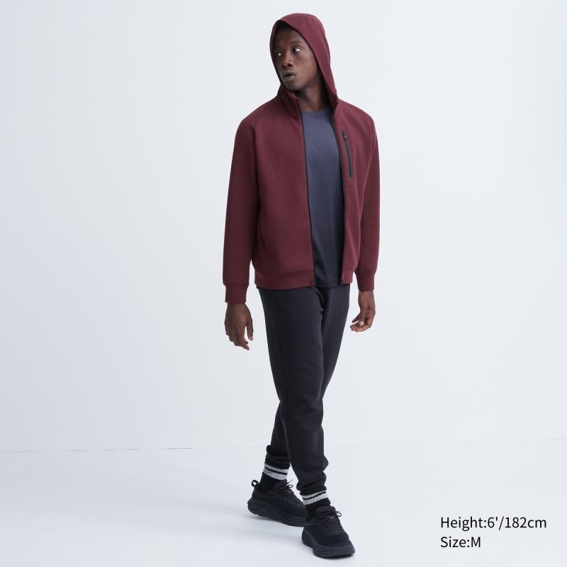 Men Uniqlo Dry Stretch Sweat Long-sleeve Full-zip Hoodie Burgundy | 8119061