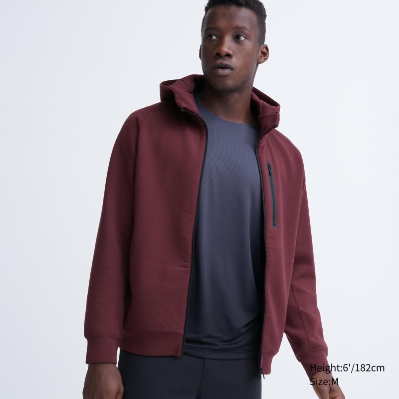 Men Uniqlo Dry Stretch Sweat Long-sleeve Full-zip Hoodie Burgundy | 8119061