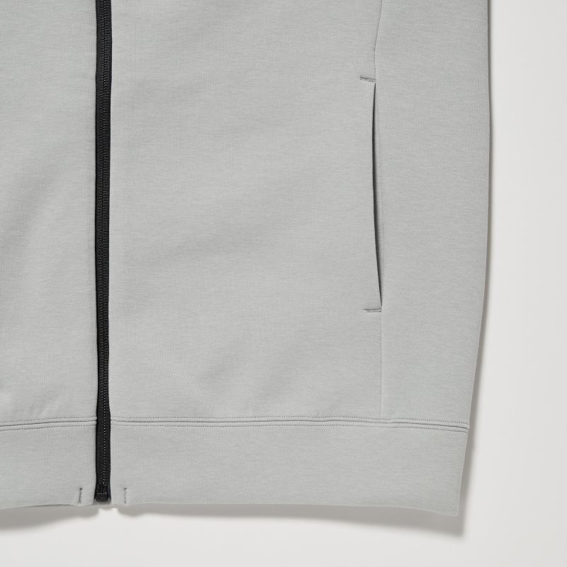 Men Uniqlo Dry Stretch Sweat Long-sleeve Full-zip Hoodie Grey | 124796