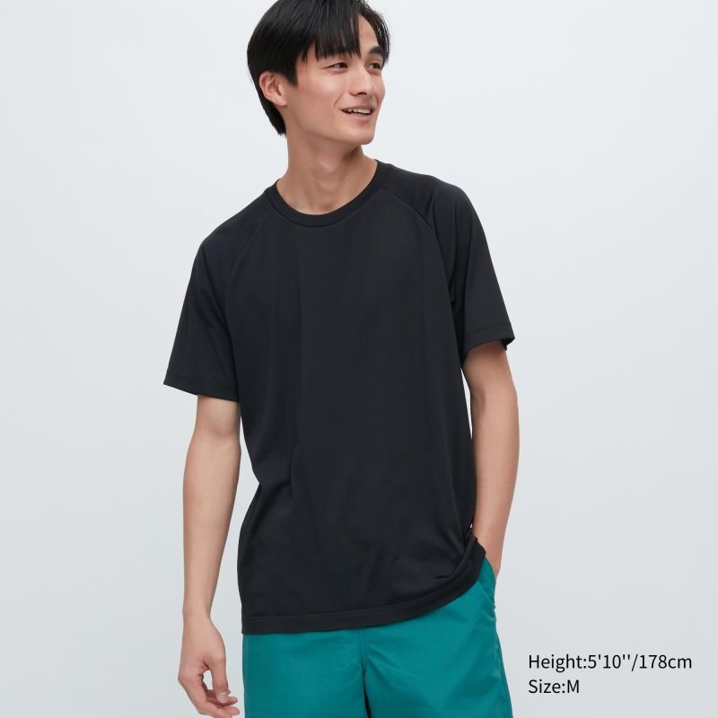 Men Uniqlo Dry-ex Crew Neck Short-sleeve T Shirts Black | 7001955