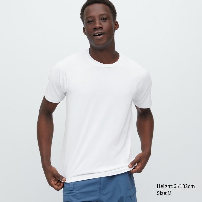 Men Uniqlo Dry-ex Crew Neck Short-sleeve T Shirts White | 1672702