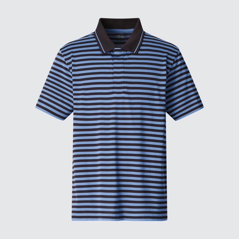 Men Uniqlo Dry-ex Short-sleeve Striped Adam Scott Polo Shirts Blue | 226808