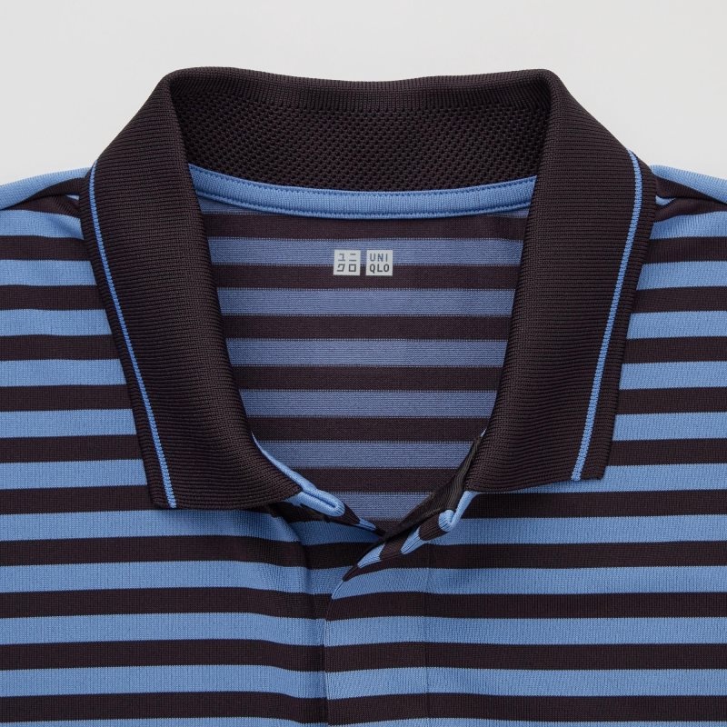 Men Uniqlo Dry-ex Short-sleeve Striped Adam Scott Polo Shirts Blue | 226808