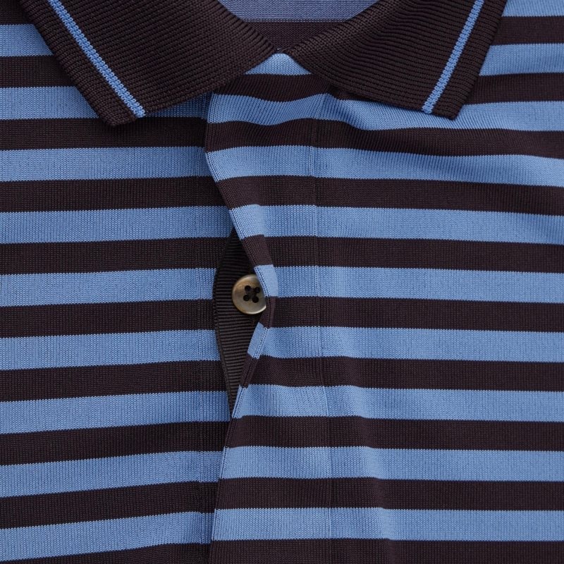Men Uniqlo Dry-ex Short-sleeve Striped Adam Scott Polo Shirts Blue | 226808