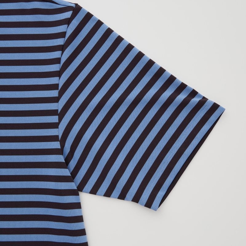Men Uniqlo Dry-ex Short-sleeve Striped Adam Scott Polo Shirts Blue | 226808