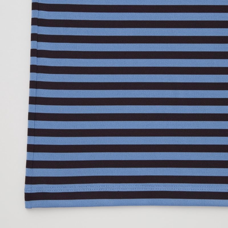 Men Uniqlo Dry-ex Short-sleeve Striped Adam Scott Polo Shirts Blue | 226808