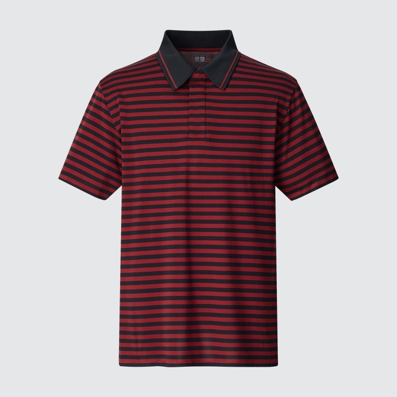 Men Uniqlo Dry-ex Short-sleeve Striped Adam Scott Polo Shirts Red | 253430