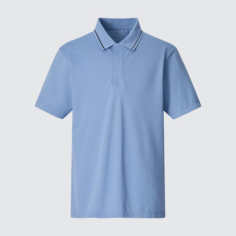 Men Uniqlo Dry-ex Short-sleeve Striped Collar Adam Scott Polo Shirts Blue | 4819013