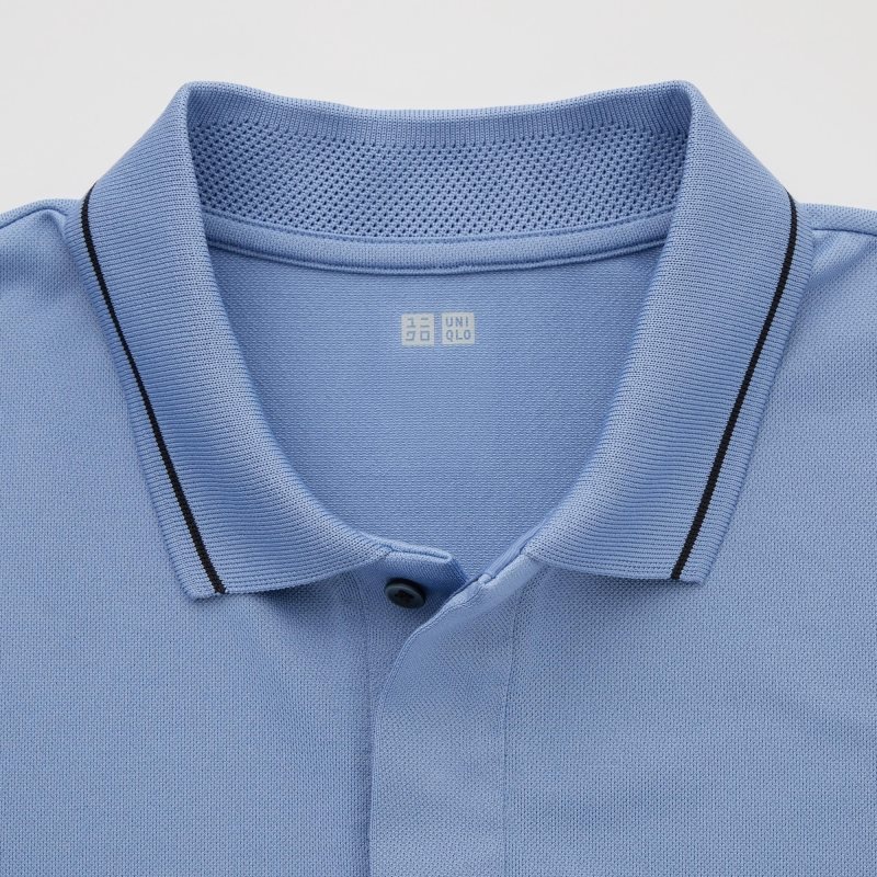 Men Uniqlo Dry-ex Short-sleeve Striped Collar Adam Scott Polo Shirts Blue | 4819013