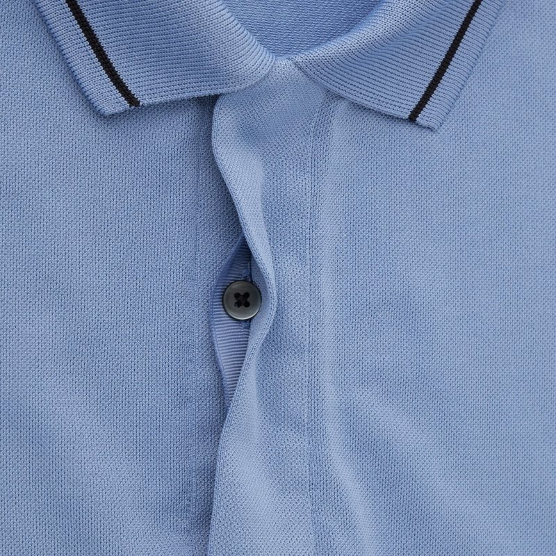 Men Uniqlo Dry-ex Short-sleeve Striped Collar Adam Scott Polo Shirts Blue | 4819013