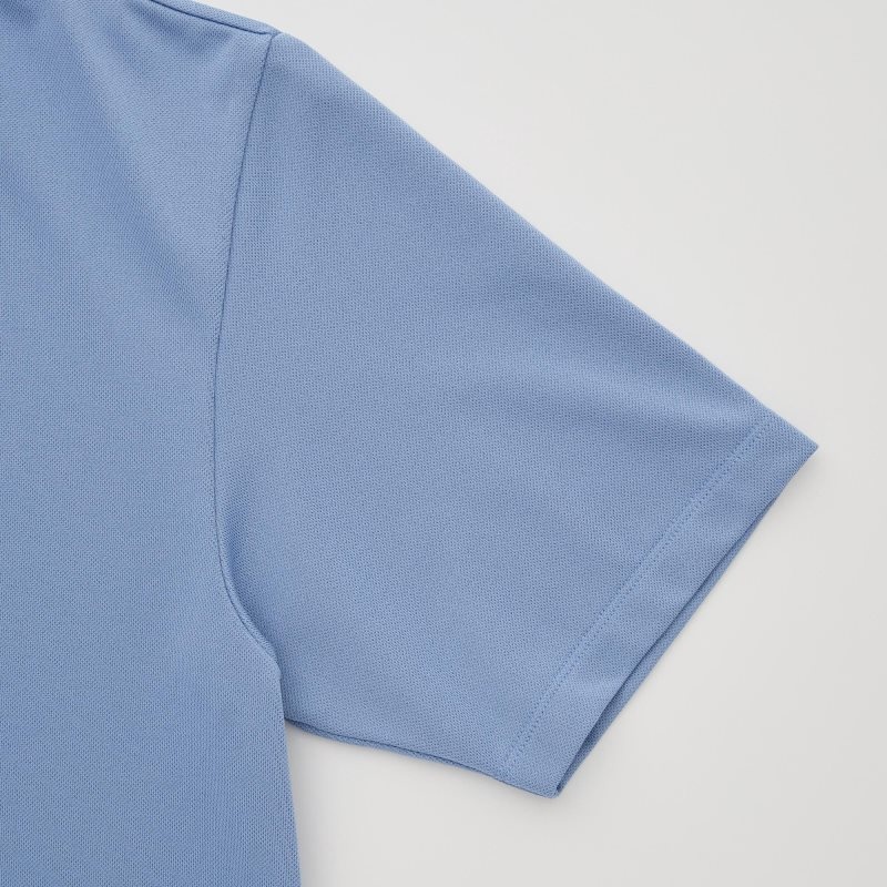Men Uniqlo Dry-ex Short-sleeve Striped Collar Adam Scott Polo Shirts Blue | 4819013
