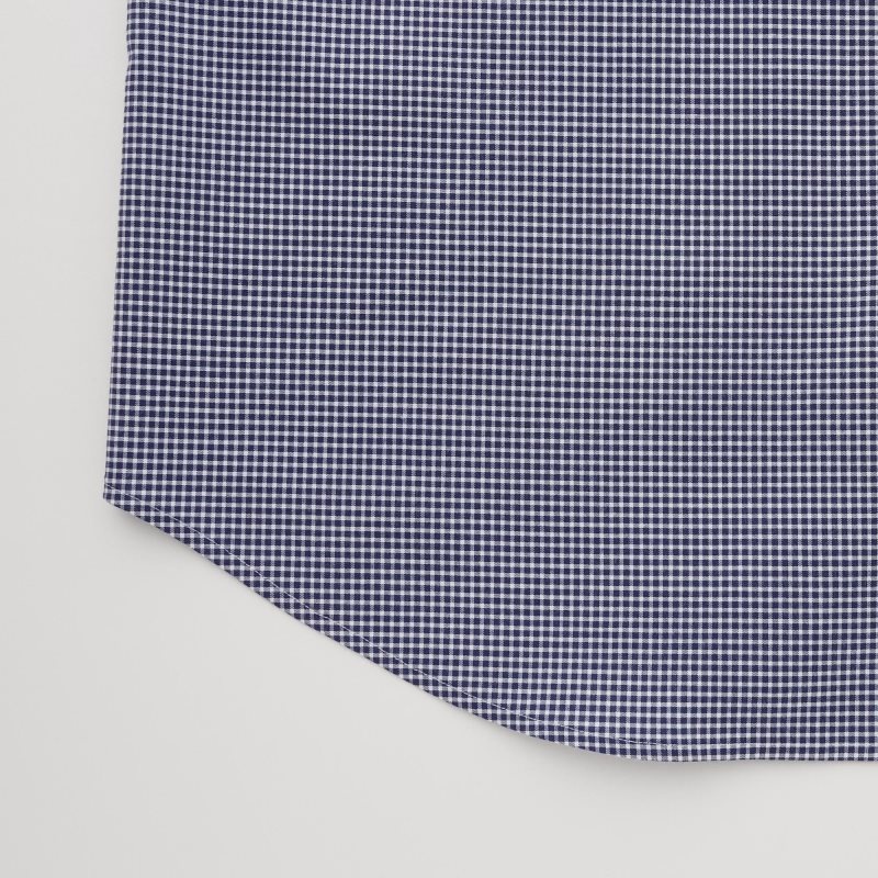 Men Uniqlo Easy Care Checked Stretch Slim-fit Long-sleeve Shirts Navy | 9558826