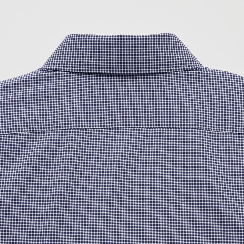 Men Uniqlo Easy Care Checked Stretch Slim-fit Long-sleeve Shirts Navy | 9558826
