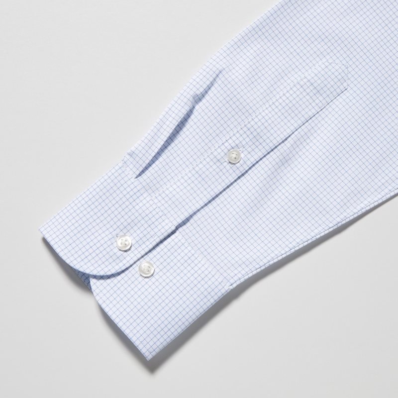 Men Uniqlo Easy Care Checked Stretch Slim-fit Long-sleeve Shirts Blue | 2886507