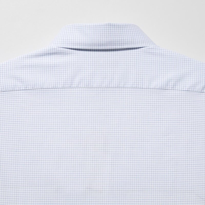 Men Uniqlo Easy Care Checked Stretch Slim-fit Long-sleeve Shirts Blue | 2886507