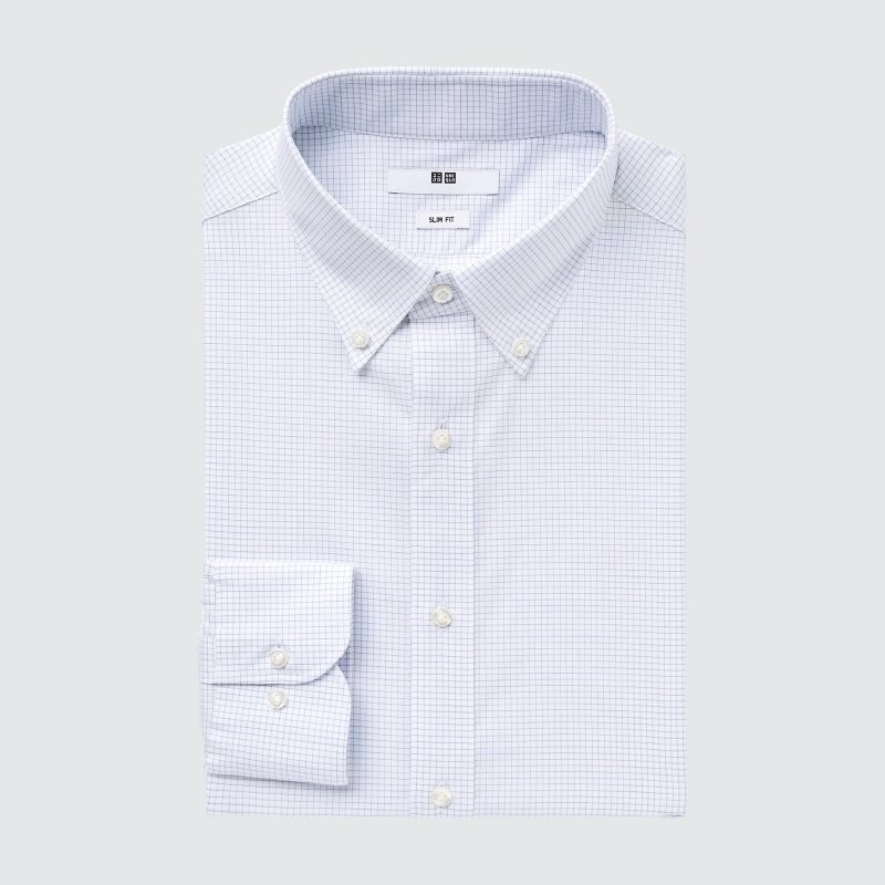 Men Uniqlo Easy Care Checked Stretch Slim-fit Long-sleeve Shirts Blue | 2886507