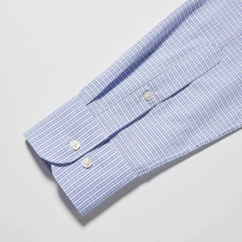 Men Uniqlo Easy Care Checked Stretch Slim-fit Long-sleeve Shirts Blue | 2636171