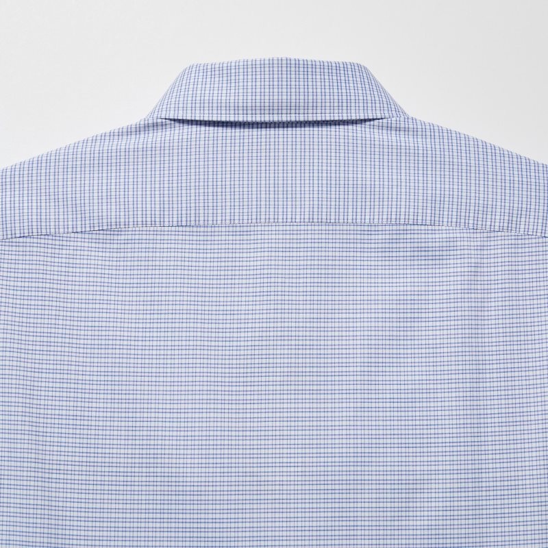 Men Uniqlo Easy Care Checked Stretch Slim-fit Long-sleeve Shirts Blue | 2636171
