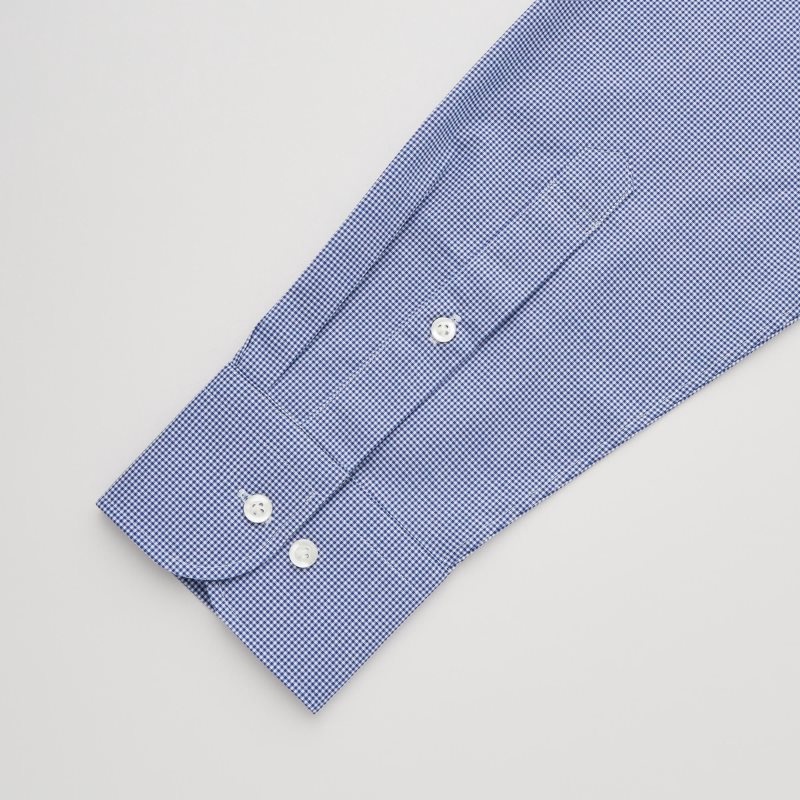 Men Uniqlo Easy Care Checked Stretch Slim-fit Long-sleeve Shirts Blue | 9599259
