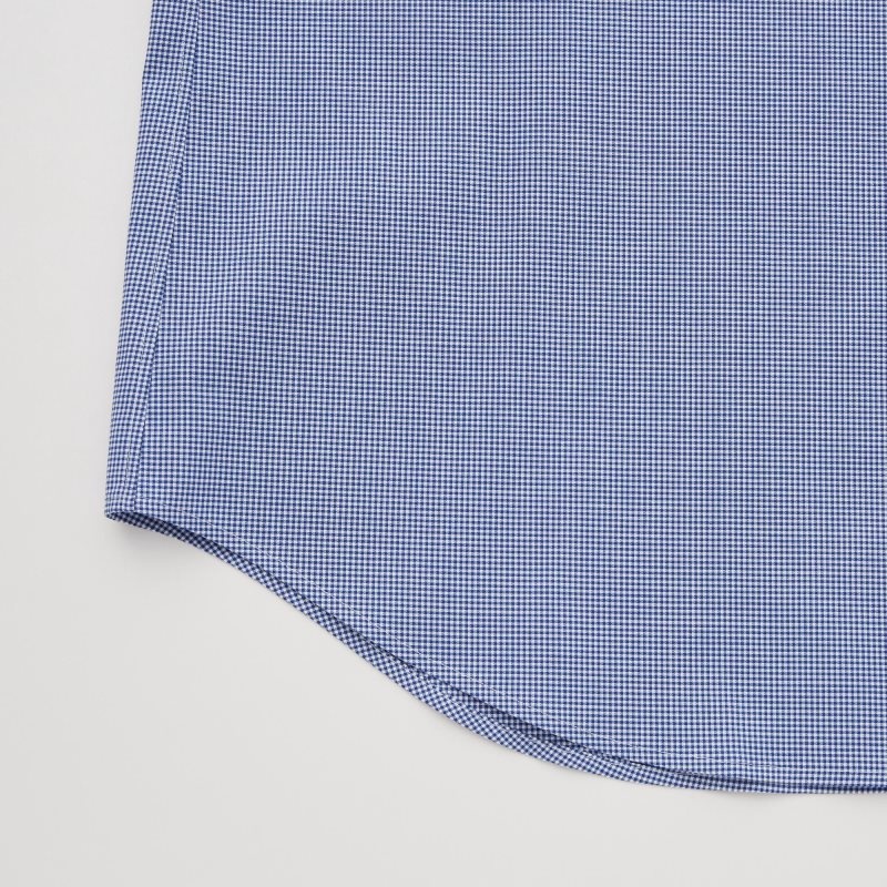 Men Uniqlo Easy Care Checked Stretch Slim-fit Long-sleeve Shirts Blue | 9599259