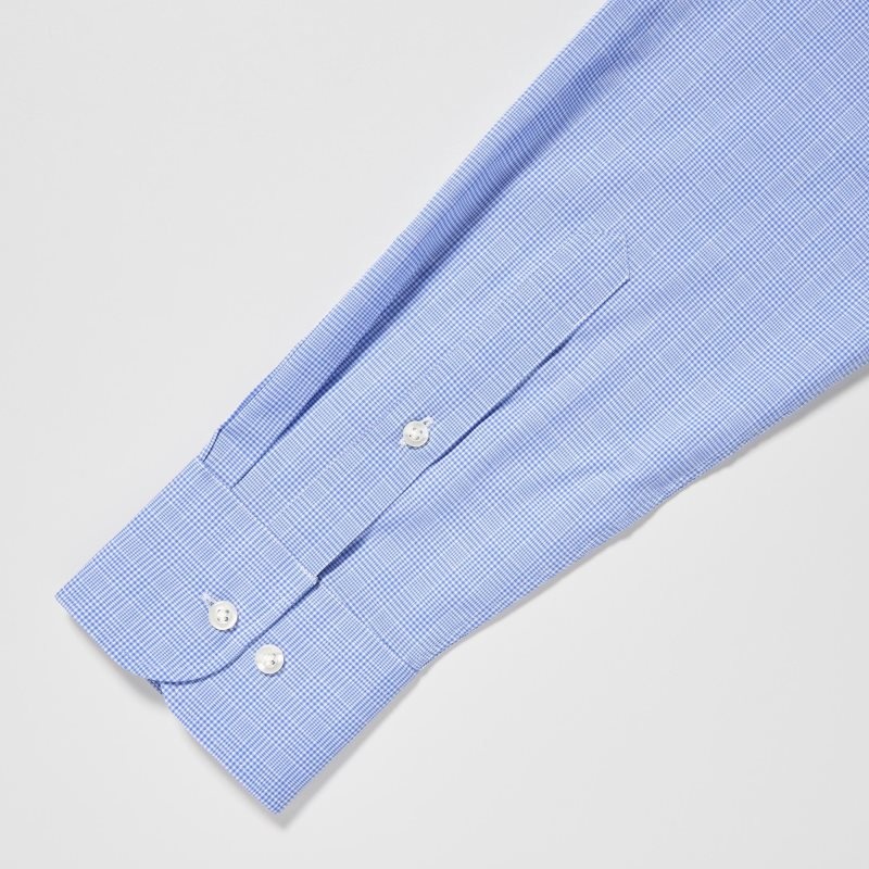 Men Uniqlo Easy Care Checked Stretch Slim-fit Long-sleeve Shirts Blue | 8457235