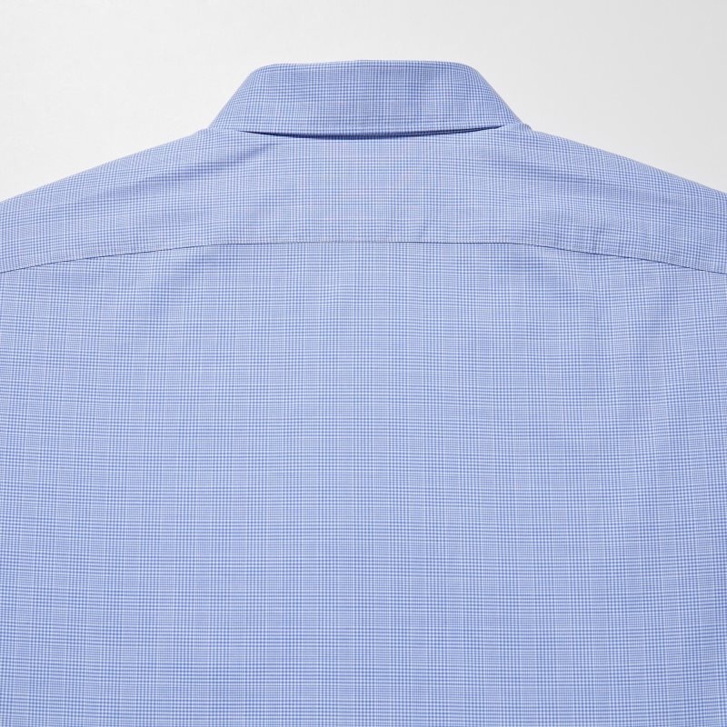 Men Uniqlo Easy Care Checked Stretch Slim-fit Long-sleeve Shirts Blue | 8457235