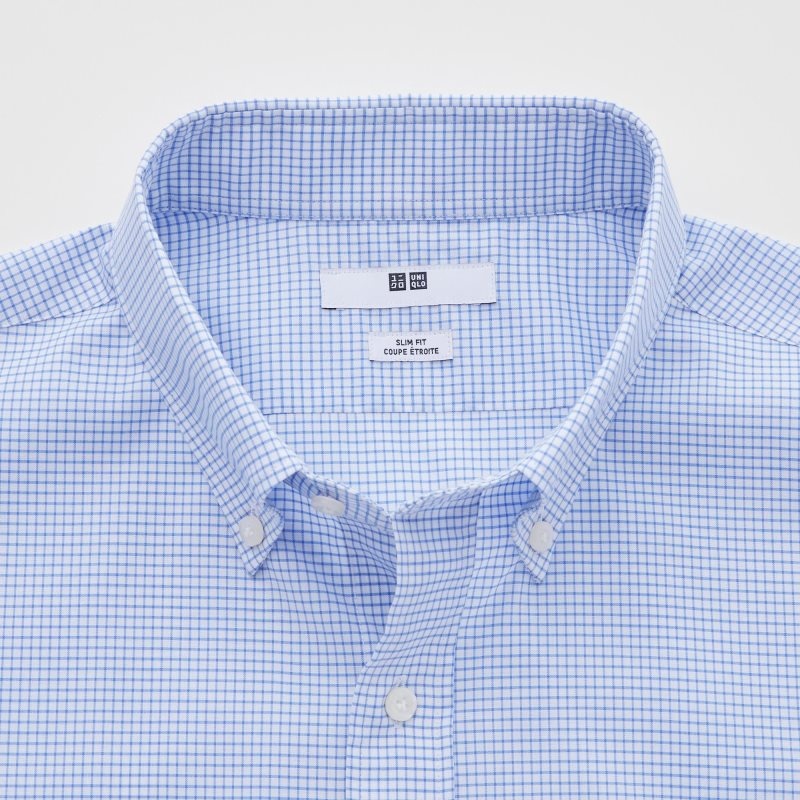 Men Uniqlo Easy Care Checked Stretch Slim-fit Long-sleeve Shirts Blue | 8110320