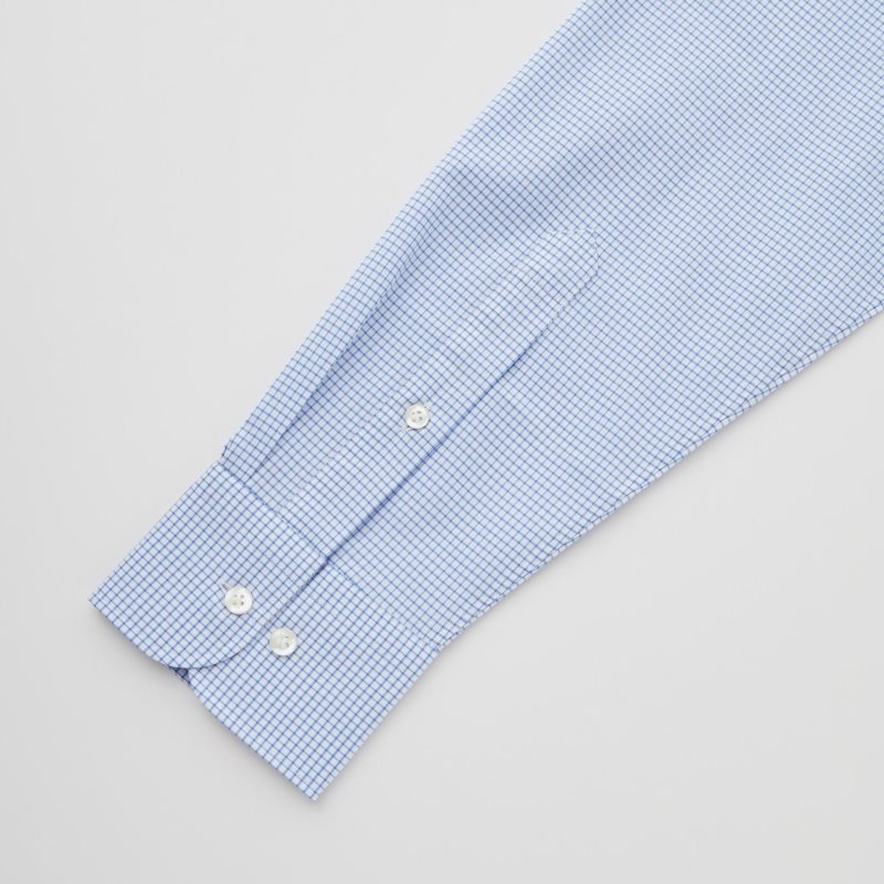 Men Uniqlo Easy Care Checked Stretch Slim-fit Long-sleeve Shirts Blue | 8110320