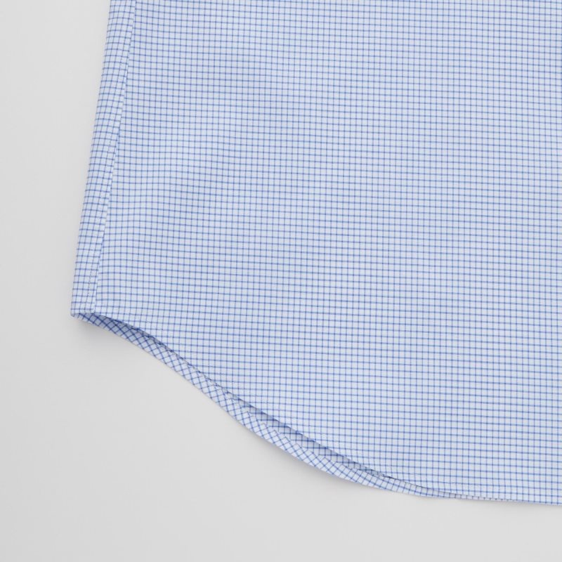 Men Uniqlo Easy Care Checked Stretch Slim-fit Long-sleeve Shirts Blue | 8110320