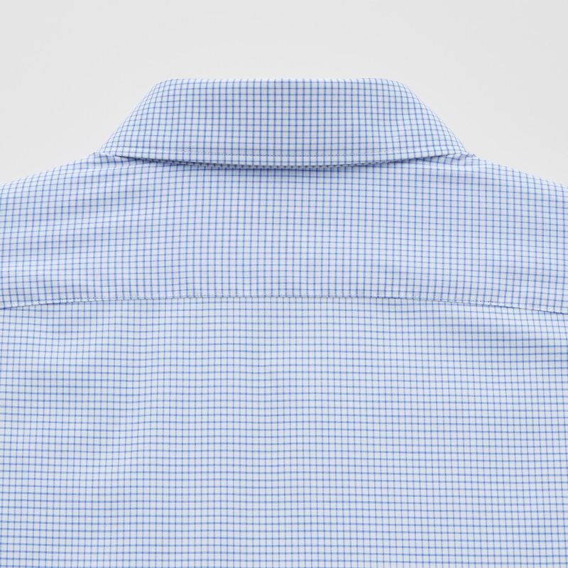 Men Uniqlo Easy Care Checked Stretch Slim-fit Long-sleeve Shirts Blue | 8110320
