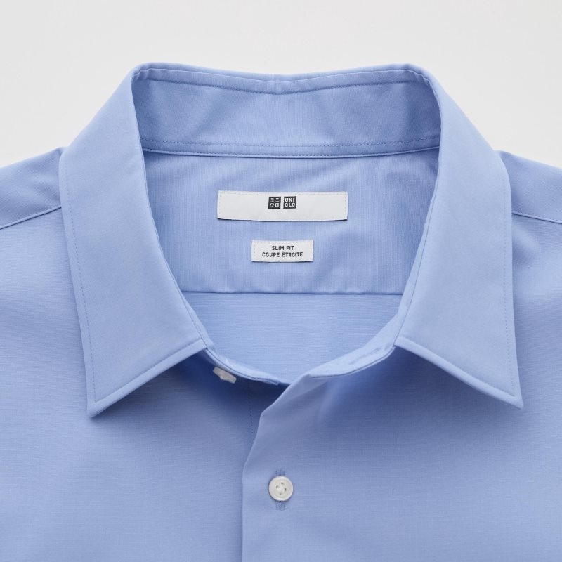 Men Uniqlo Easy Care Stretch Slim Fit Long-sleeve Shirts Blue | 3630787