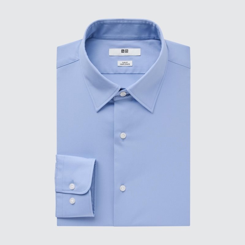 Men Uniqlo Easy Care Stretch Slim Fit Long-sleeve Shirts Blue | 3630787