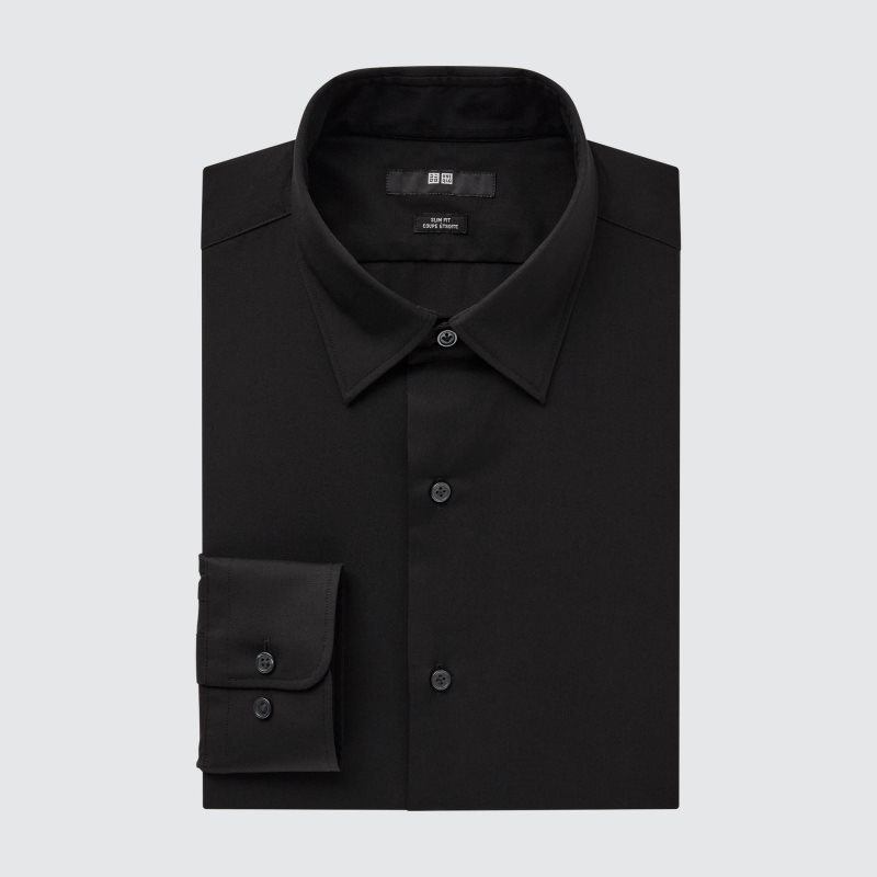 Men Uniqlo Easy Care Stretch Slim Fit Long-sleeve Shirts Black | 9556260