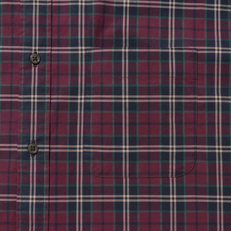 Men Uniqlo Extra Fine Cotton Broadcloth Checked Long-sleeve Shirts Burgundy | 9310063