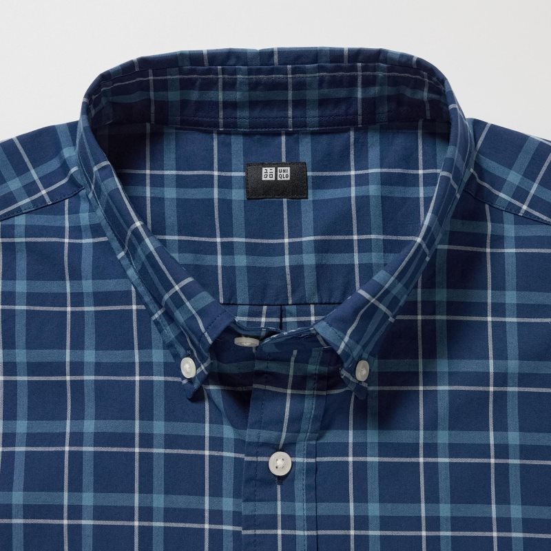Men Uniqlo Extra Fine Cotton Broadcloth Checked Long-sleeve Shirts Navy | 2952488
