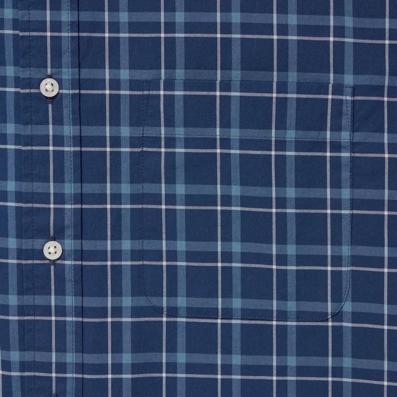 Men Uniqlo Extra Fine Cotton Broadcloth Checked Long-sleeve Shirts Navy | 2952488