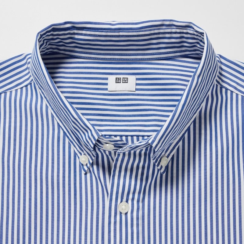 Men Uniqlo Extra Fine Cotton Broadcloth Striped Long-sleeve Shirts Blue | 1285493