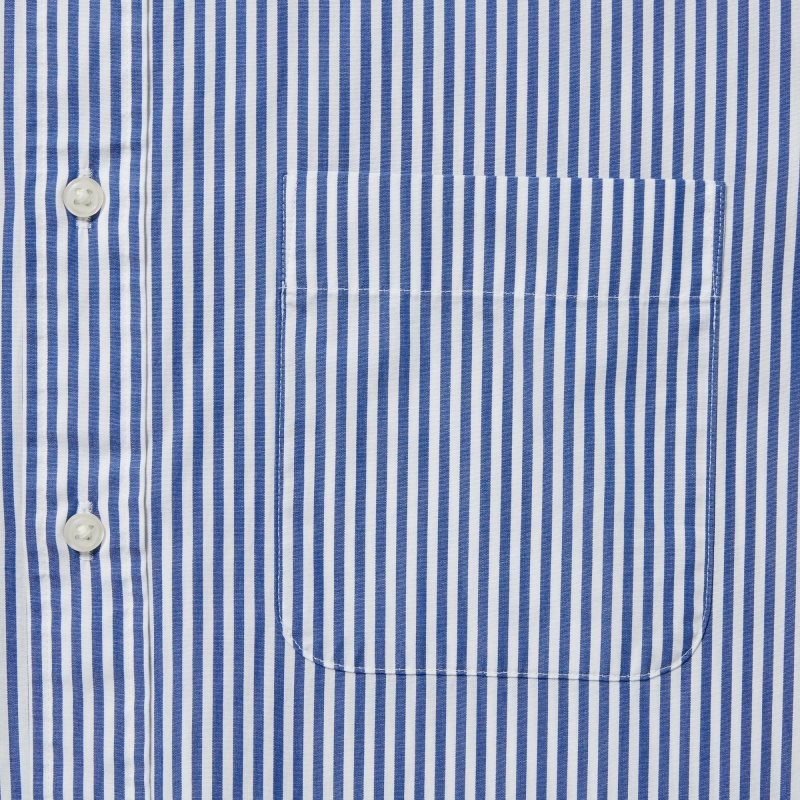 Men Uniqlo Extra Fine Cotton Broadcloth Striped Long-sleeve Shirts Blue | 1285493